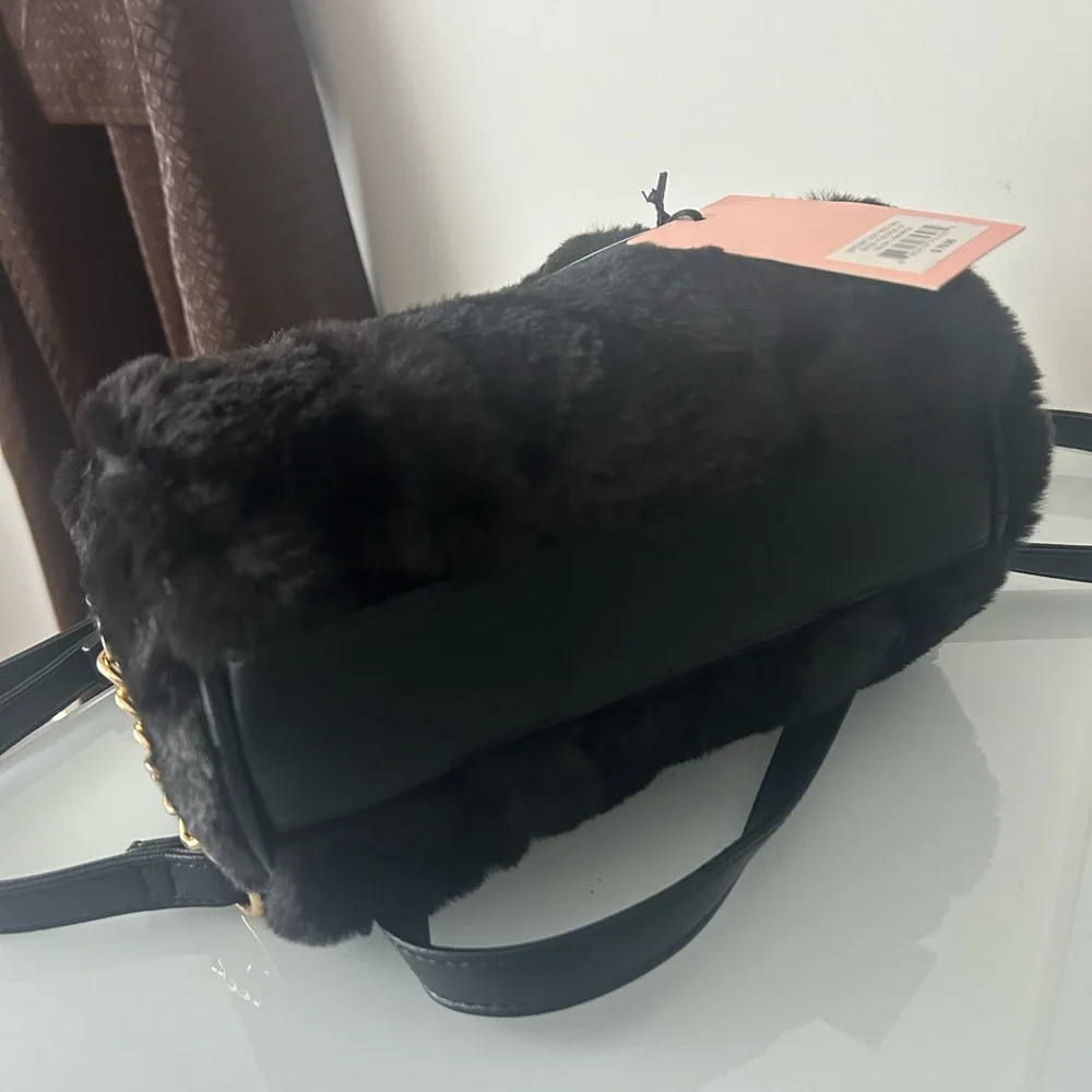 Black Faux Fur Barrel Bag